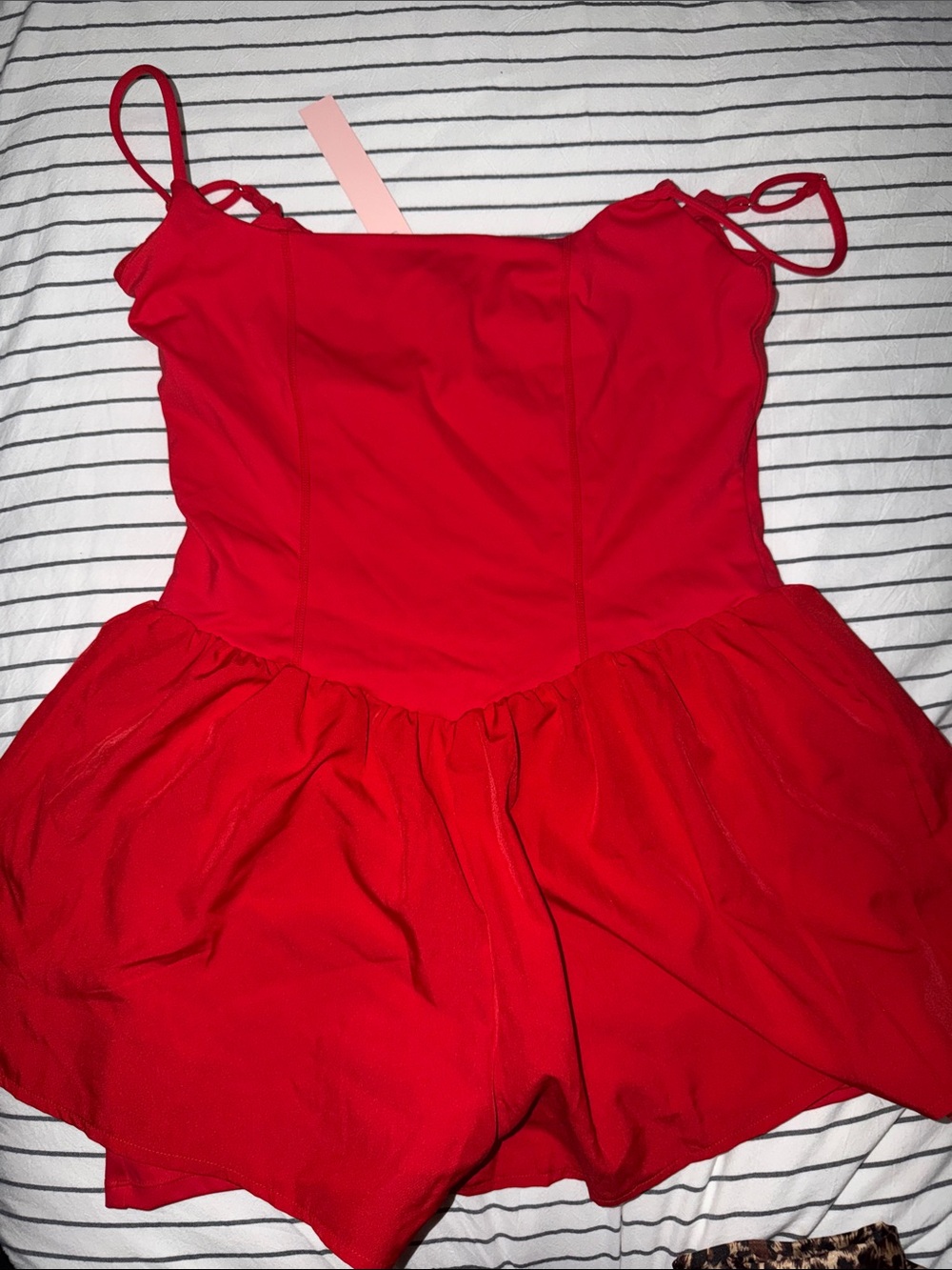 Red Spaghetti-Strap Romper with Skort-Style Bottom